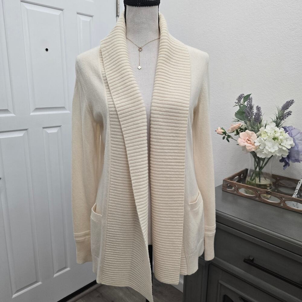 Women's Cream Wool Cashmere Shawl Collar Cardigan Sweater S Luxe Cozy Soft Girl